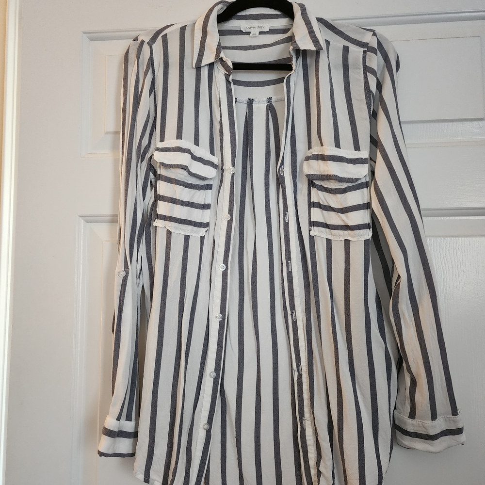 Striped Button-Up Shirt - Olivia Grey
